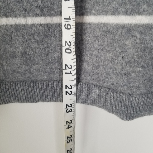 Talbots 100% Cashmere Gray/White Striped Crewneck Sweater Size L - Picture 10 of 11